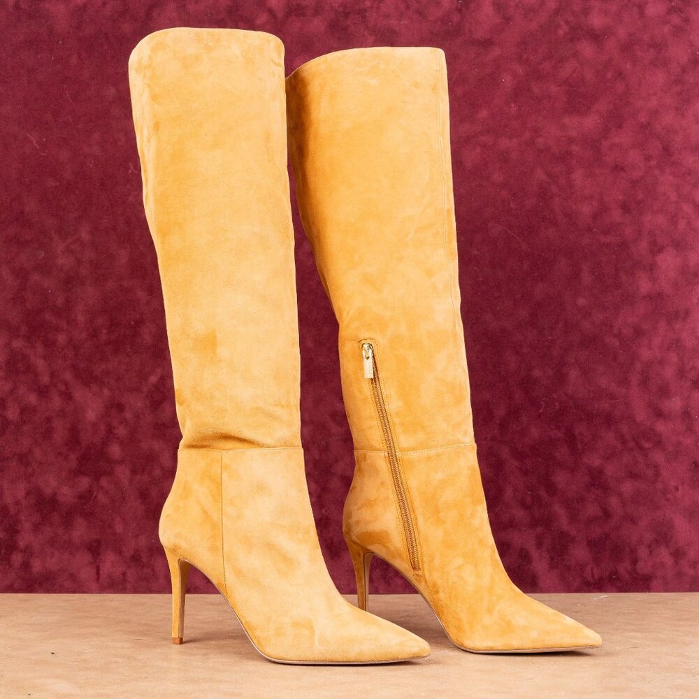 Vince Camuto Women Kashlei Gold Suede HIgh Wide Calf Pointy Toe Boots sz 11